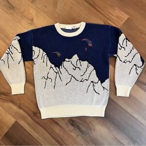 Vintage 80s Sweater Graphix Paragliding Mountain Knit Pullover Mens Size Large